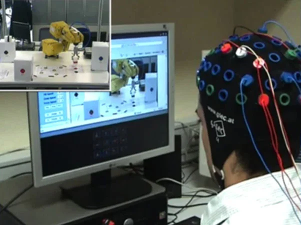 Smart factory environment with neurotechnology integration.